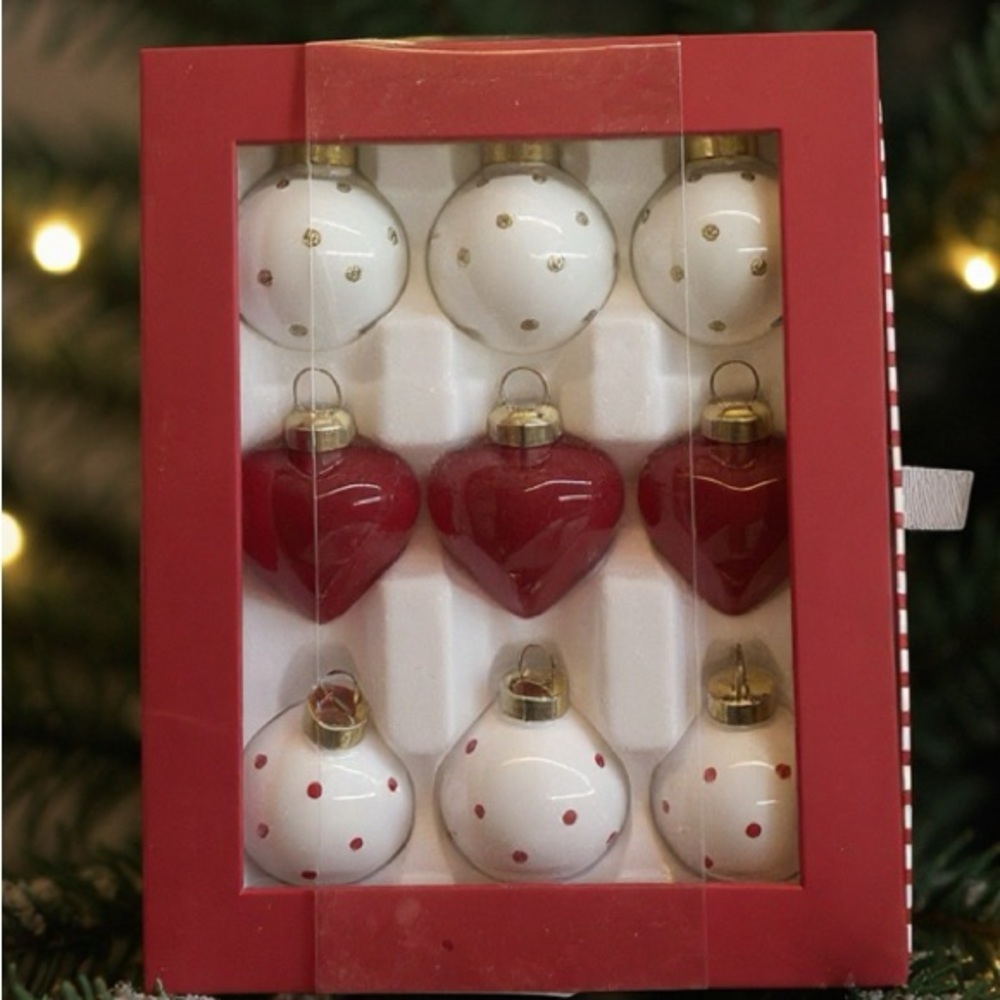 Sugar • Paper Los Angeles 9ct Boxed Mini Glass Ornament Set Hearts & Ball Target
